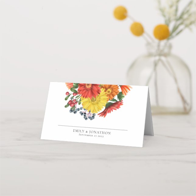 Cartão De Mesa Autumn Colorful Florals Date Weding (Frente)