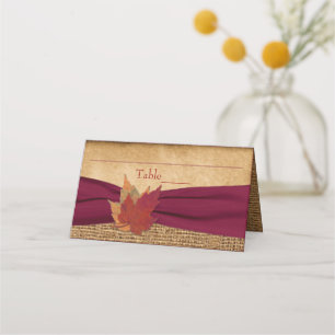 Cartão De Mesa Autumn Deixa FAUX Burlap, Burgundy