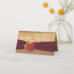 Cartão De Mesa Autumn Deixa FAUX Burlap Folha - Vinho
