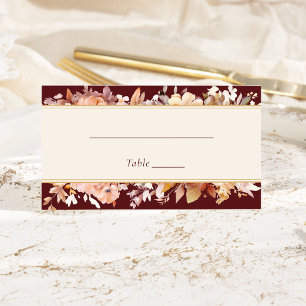 Cartão De Mesa Autumn Floral Burgundy Cream Wedding