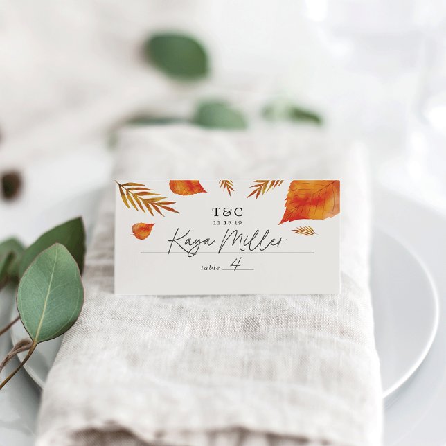 Cartão De Mesa Autumn Leaves Wedding (Criador carregado)