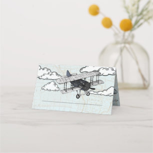 Cartão De Mesa Avião Antigo Festa de Viagem