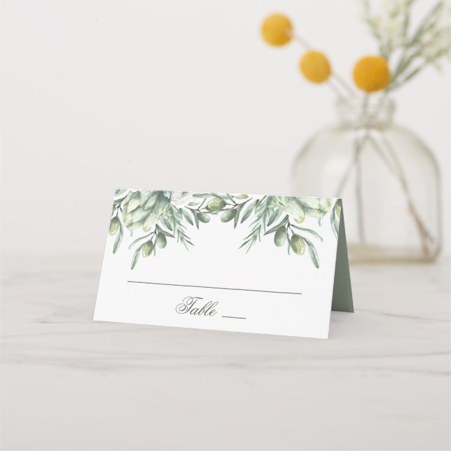 Cartão De Mesa Azeitonas aquáticas. Casamento italiano de jardim  (Frente)