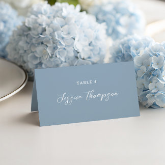 Cartão De Mesa Azul Desbotado Simples Elegante Casamento Script