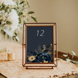 Cartão de Mesa Azul Dourado Luxe Floral de Casamen