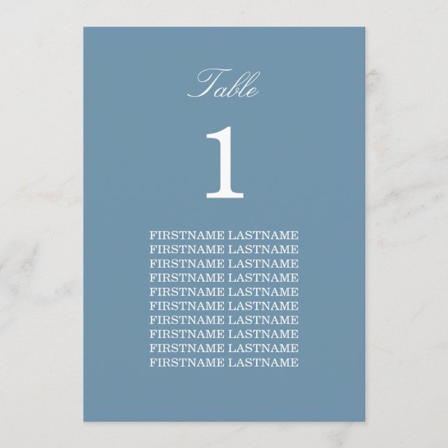 Cartão de Mesa Azul Dusty com Nomes de Convidado (Frente)