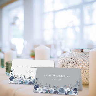 Cartão De Mesa Azul e Marinho Floral - Azul e Cinza