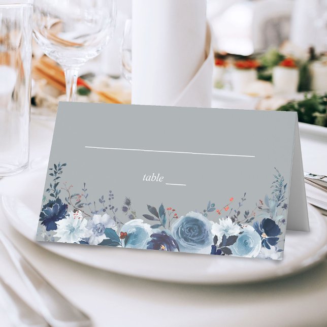 Cartão De Mesa Azul e Marinho Floral - Cinza (Criador carregado)