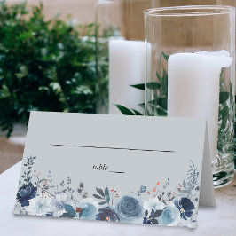 Cartão De Mesa Azul e Marinho Floral - Cinza azul