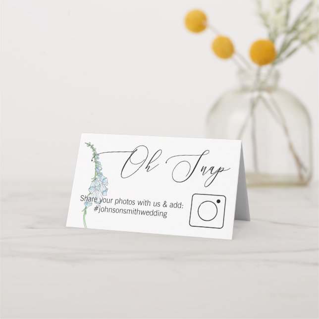 Cartão de mesa Azul Floral de Partilha de Fotos Do (Frente)