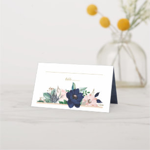 Cartão De Mesa Azul Poeirento Rosa Poeirento Dourado Floral Aquar