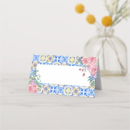 Cartão De Mesa Azulejo azul italiano Mamma Mia Vazio