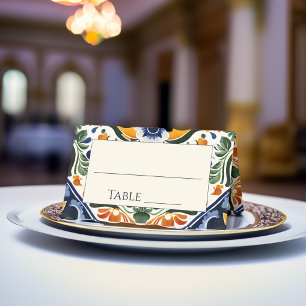 Cartão De Mesa Azulejo azul Talavera vintage casamento mexicano