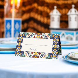 Cartão De Mesa Azulejo, casamento azul no Mediterrâneo