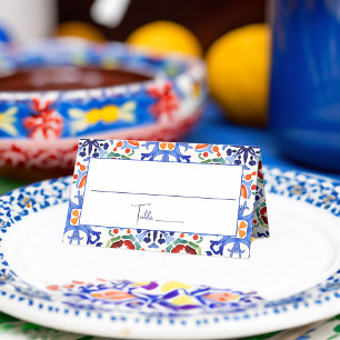 Cartão De Mesa Azulejos coloridos mexicanos azuis impressos para 