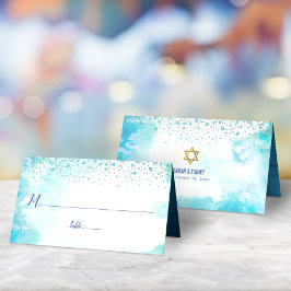 Cartão De Mesa B’nai Mitzvah Turquoise Watercolor Nomes Personali