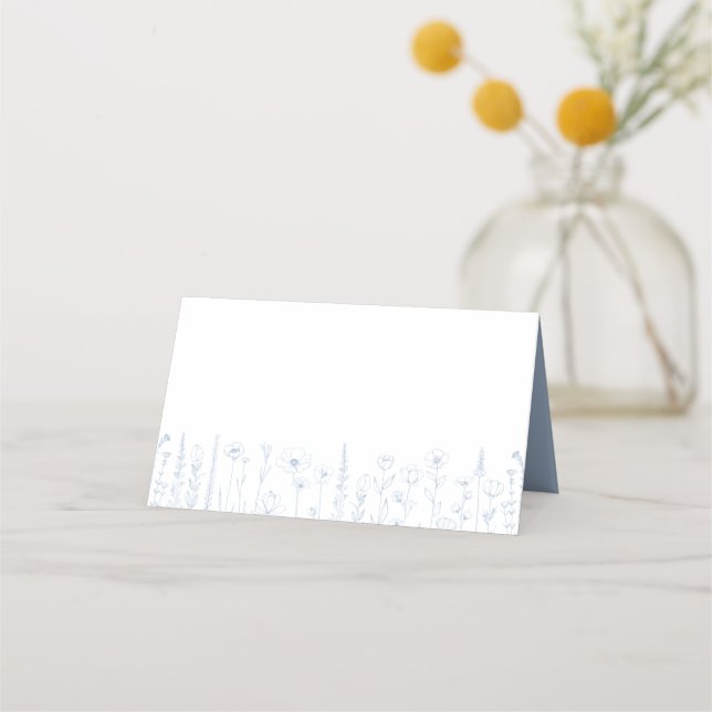Cartão De Mesa Baby Shower Place Cards | Dusty Blue Wildflower (Frente)