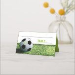 Cartão De Mesa Bar de futebol Mitzvah dobrado<br><div class="desc">Este Bar de futebol dobrado Mitzvah coordena com o convite do Bar Mitzvah. Tem uma banda de grama verde ao longo do fundo com uma bola de futebol preto e branco com uma pequena estrela verde de David sobre ela no canto inferior esquerdo do lado frontal com um fundo verde...</div>