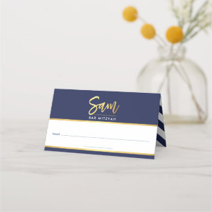 Cartão De Mesa BAR MITZVAH marinho moderno azul + nome dourado SA