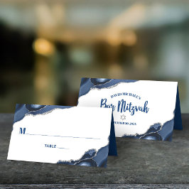 Cartão De Mesa Bar Mitzvah Simple Modern Marinho Blue Silver Agat