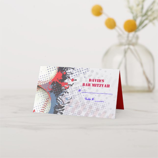 Cartão De Mesa BASEBALL SPLATTER Bar Mitzvah Sessão (Frente)