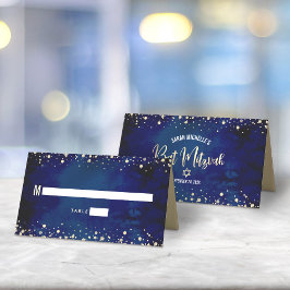Cartão De Mesa Bat Mitzvah Marinha Aquarela Dourado Glitter Scrip