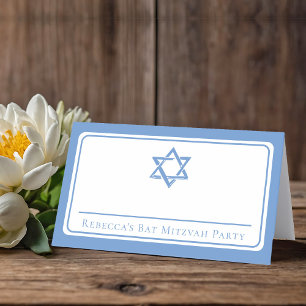 Cartão De Mesa Bat Mitzvah Party Light Blue Star de David