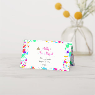 Cartão De Mesa Bat Mitzvah, respingos de tinta coloridos, persona