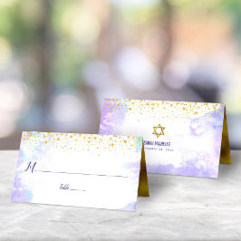 Cartão De Mesa Bat Mitzvah Trendy Pontos Dourados em Aquarela Rox