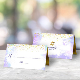 Cartão De Mesa Bat Mitzvah Trendy Pontos Dourados em Aquarela Rox