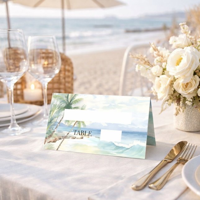 Cartão De Mesa Beach tropical palm trees Place Card (Criador carregado)