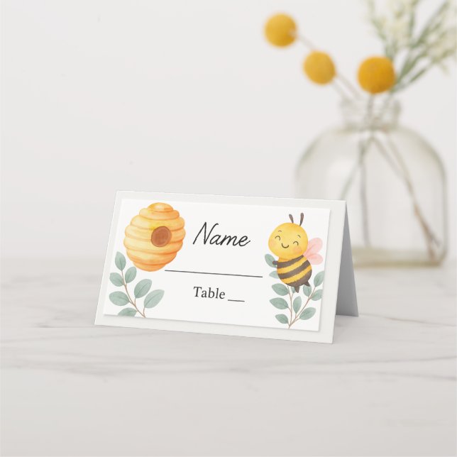 Cartão De Mesa Bee Baby Shower Place Card  (Frente)