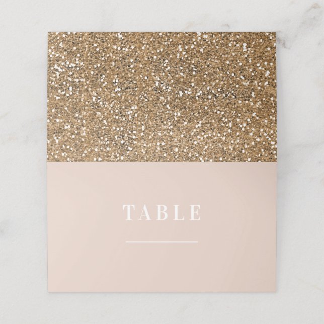 Cartão De Mesa Bege Rosa Chic Moderno Dourado Brilho Glam Casamen (Exterior/Desdobrado)