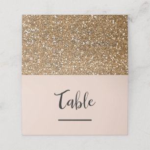 Cartão De Mesa Bege Rosa Chique Moderno Dourado Brilho Glam Casam