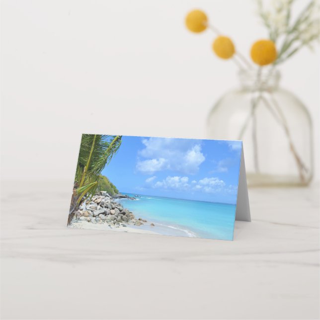 Cartão De Mesa Bela Praia Tropical Turquesa (Frente)