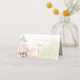 Cartão De Mesa belas flores cor-de-rosa folhas verdes