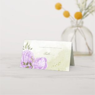Cartão De Mesa belas flores roxas folhas verdes