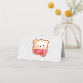 Cartão De Mesa Belo Urso Enfrentado Vermelho Scarf e Cheeks Rosad