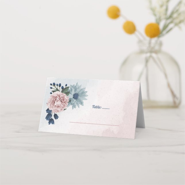Cartão De Mesa belo verde-floral azul-rosa (Frente)