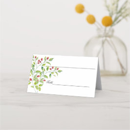 Cartão De Mesa Berries rosa e Aquarela Foliar Verde