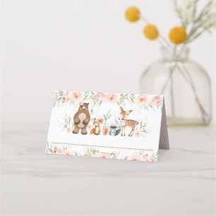 Cartão De Mesa Bicicleta Woodland Animais Blush Chá Floral Aniver