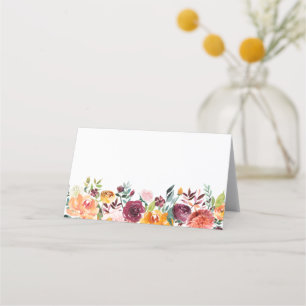 Cartão De Mesa Blogues de outono de Watercolor Floral