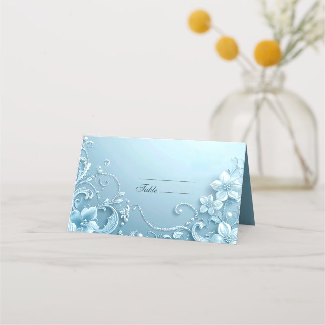 Cartão De Mesa Blue Decorative Floral Place Card (Frente)