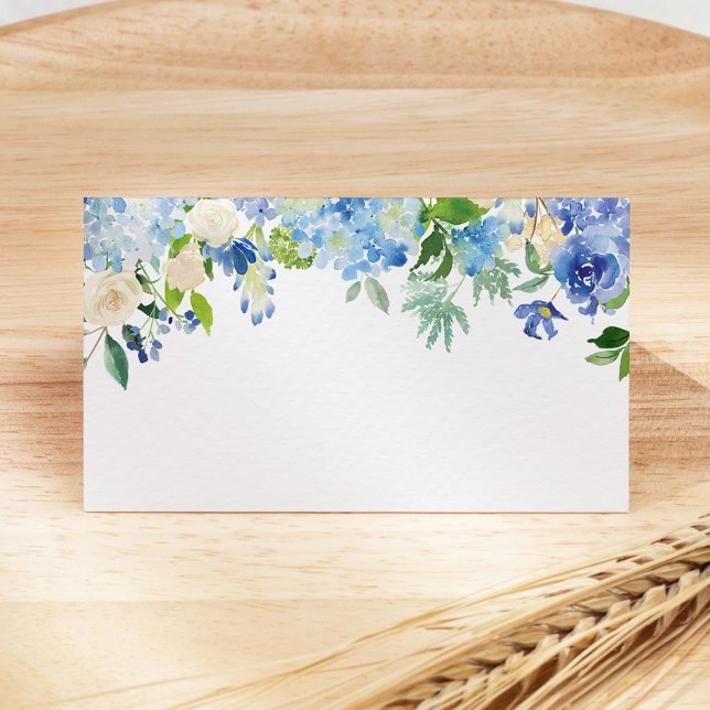 Cartão De Mesa Blue Flowers hydrangea Wedding Place Card (Criador carregado)