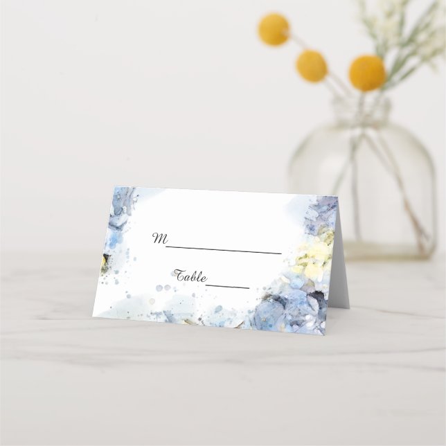 Cartão De Mesa Blue Hydrangea Flowers Watercolor Casamento (Frente)