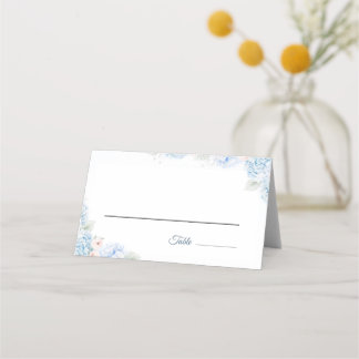 Cartão De Mesa Blue Hydrangea Watercolor Floral Place Card