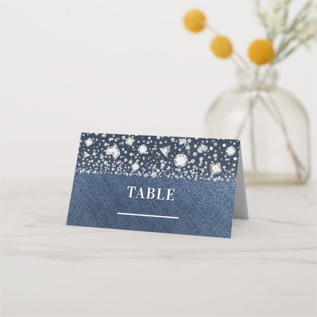 Cartão De Mesa Blue Jean Denim & Diamantes Mesa com Números para  (Frente)