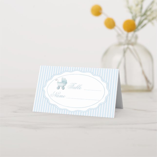 Cartão De Mesa Blue Stroller Baby Boy Shower Table Numbers (Frente)