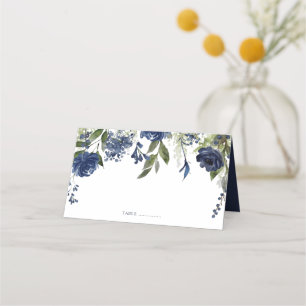 Cartão De Mesa Blue Wildflower e Greenery Wedding