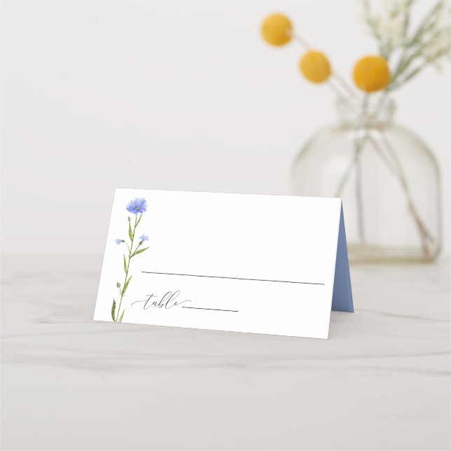Cartão De Mesa Blue Wildflower Wedding Guest Escort (Frente)